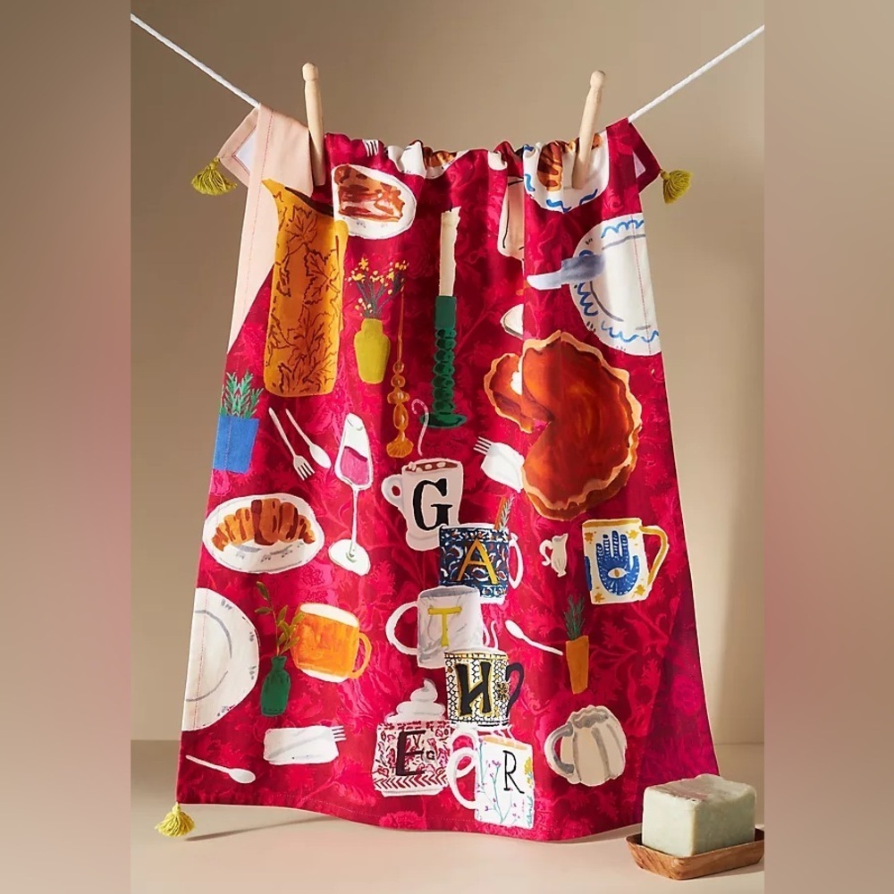 Anthropologie Gather New With Tags Kitchen Towel Multicolor Artistic